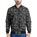 Black White Surfing Pattern Print Men's Bomber Jacket