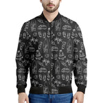 Black White Surfing Pattern Print Men's Bomber Jacket