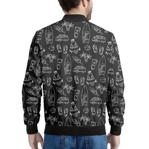 Black White Surfing Pattern Print Men's Bomber Jacket