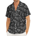 Black White Surfing Pattern Print Men's Deep V-Neck Shirt