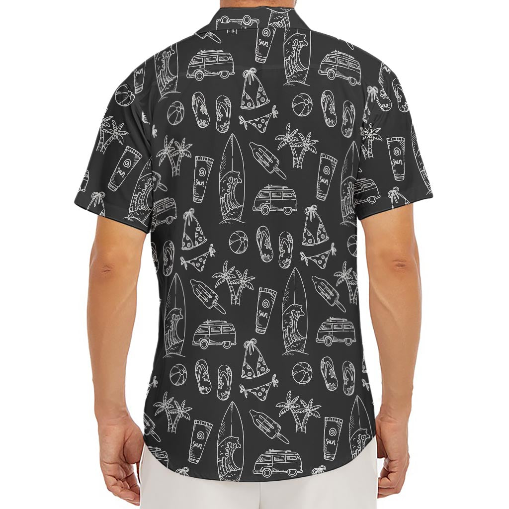 Black White Surfing Pattern Print Men's Deep V-Neck Shirt