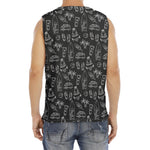 Black White Surfing Pattern Print Men's Fitness Tank Top