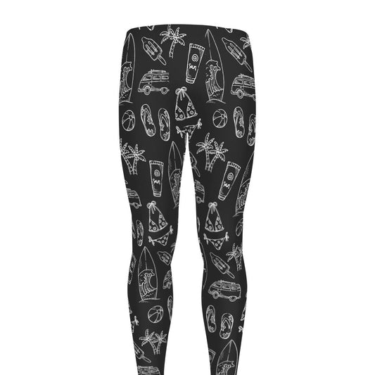 Black White Surfing Pattern Print Men's leggings