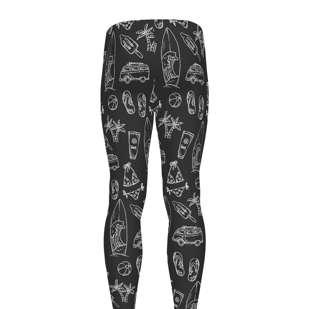 Black White Surfing Pattern Print Men's leggings
