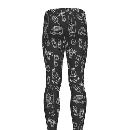 Black White Surfing Pattern Print Men's leggings