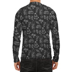 Black White Surfing Pattern Print Men's Long Sleeve Rash Guard