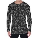 Black White Surfing Pattern Print Men's Long Sleeve T-Shirt