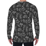 Black White Surfing Pattern Print Men's Long Sleeve T-Shirt
