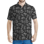 Black White Surfing Pattern Print Men's Polo Shirt