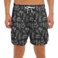 Black White Surfing Pattern Print Men's Split Running Shorts