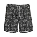 Black White Surfing Pattern Print Men's Athletic Shorts