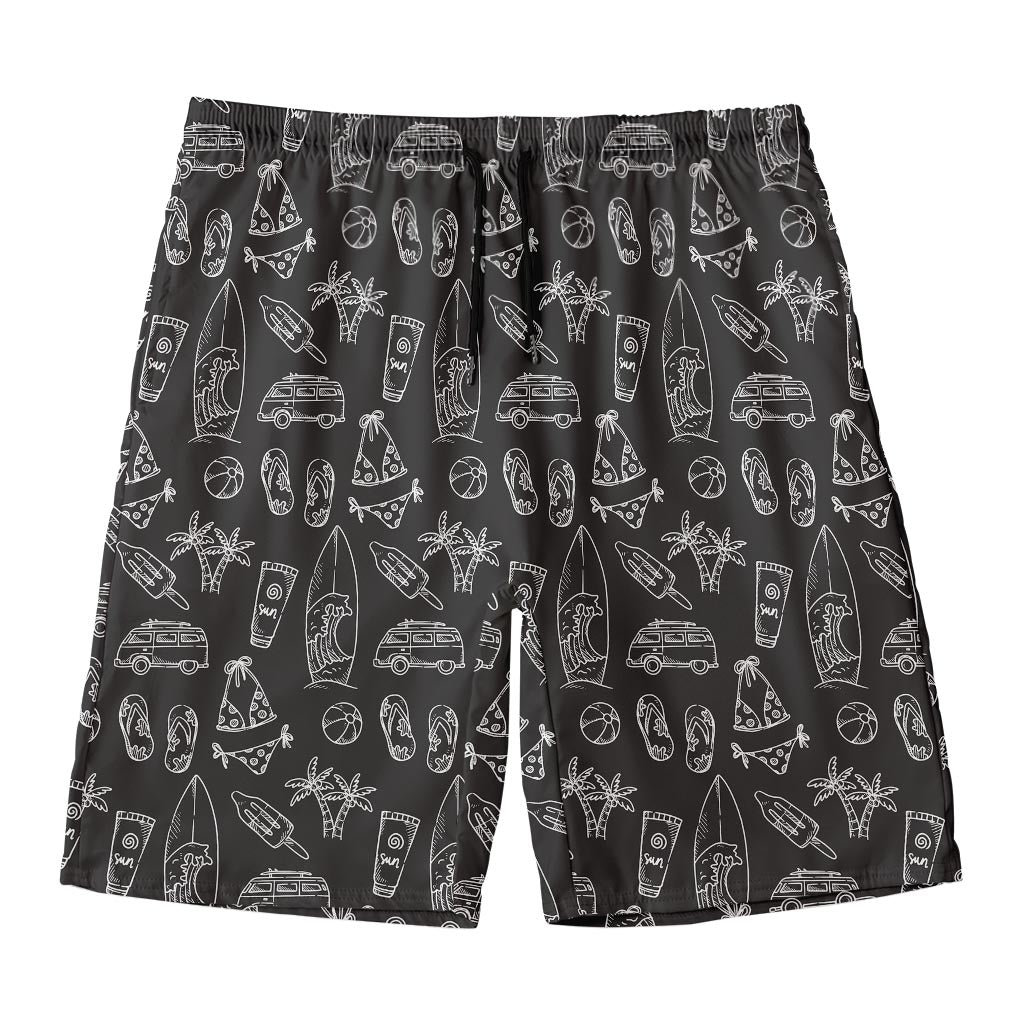 Black White Surfing Pattern Print Men's Swim Trunks