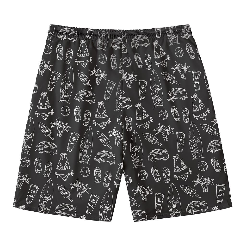 Black White Surfing Pattern Print Men's Swim Trunks