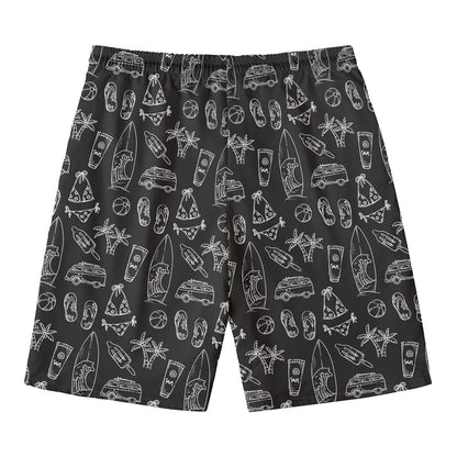 Black White Surfing Pattern Print Men's Swim Trunks