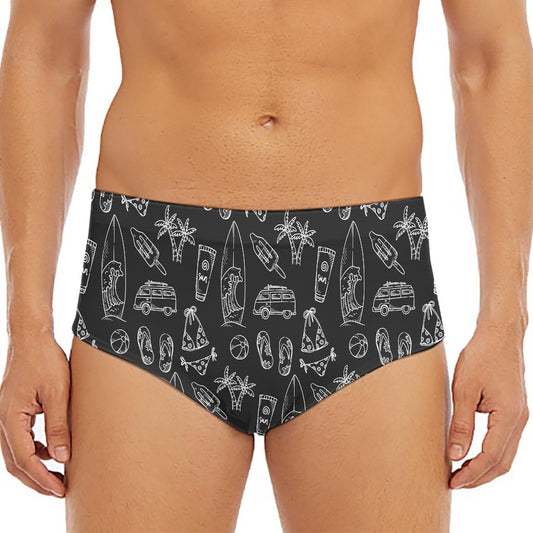 Black White Surfing Pattern Print Men's Triangle Swim Briefs
