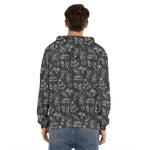 Black White Surfing Pattern Print Men's Velvet Pullover Hoodie