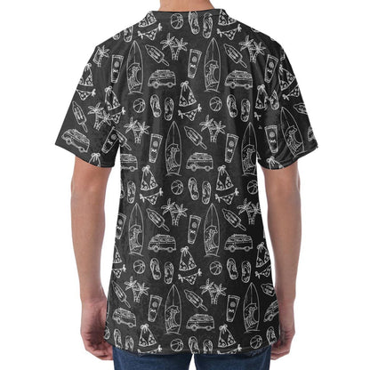 Black White Surfing Pattern Print Men's Velvet T-Shirt