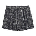 Black White Surfing Pattern Print Mesh Shorts