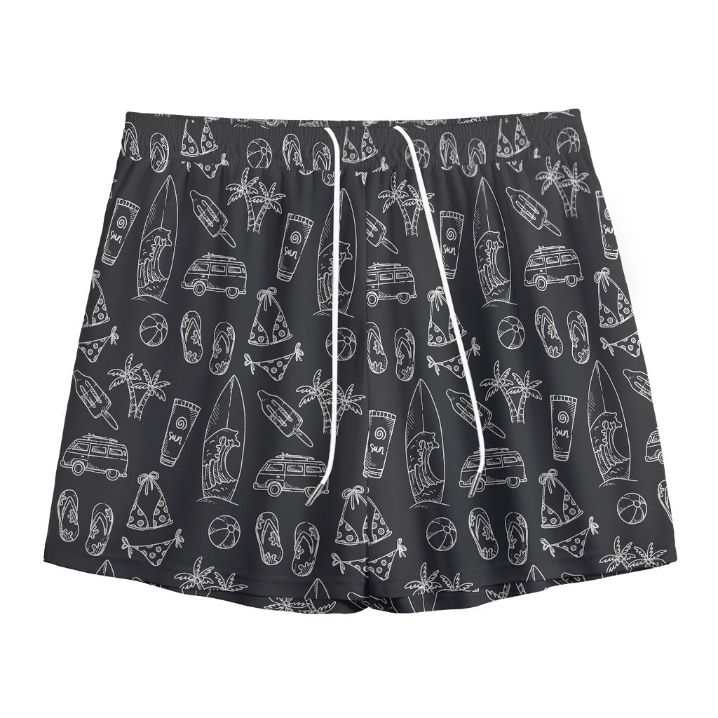 Black White Surfing Pattern Print Mesh Shorts
