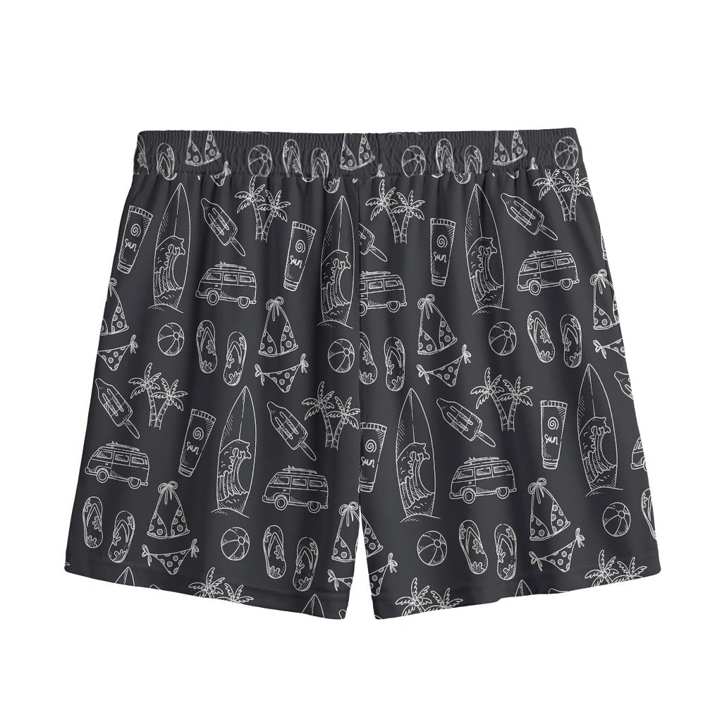 Black White Surfing Pattern Print Mesh Shorts