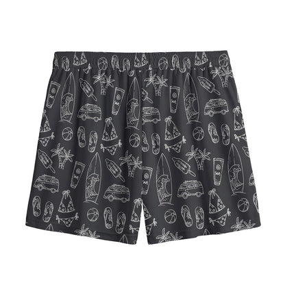 Black White Surfing Pattern Print Mesh Shorts