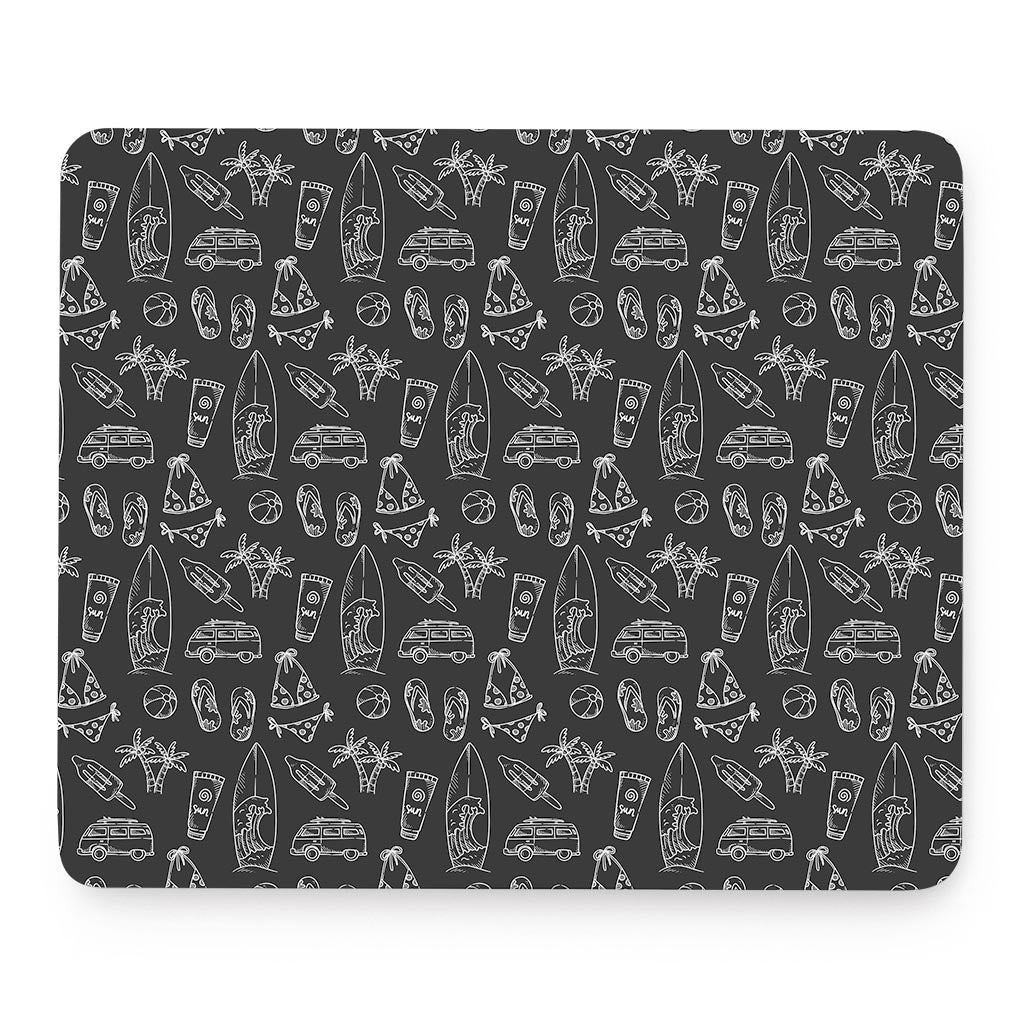 Black White Surfing Pattern Print Mouse Pad