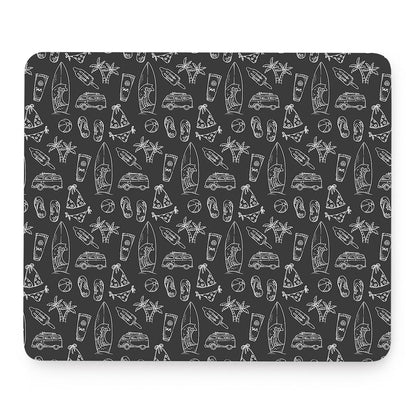 Black White Surfing Pattern Print Mouse Pad