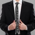 Black White Surfing Pattern Print Necktie