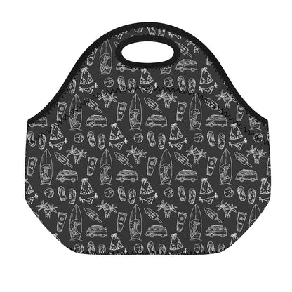 Black White Surfing Pattern Print Neoprene Lunch Bag