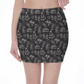 Black White Surfing Pattern Print Pencil Mini Skirt