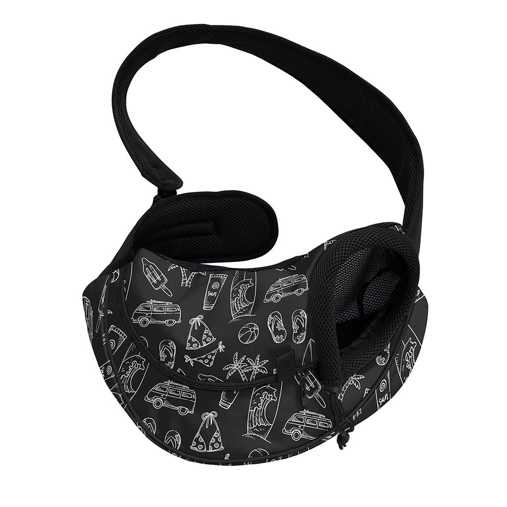 Black White Surfing Pattern Print Pet Sling Carrier