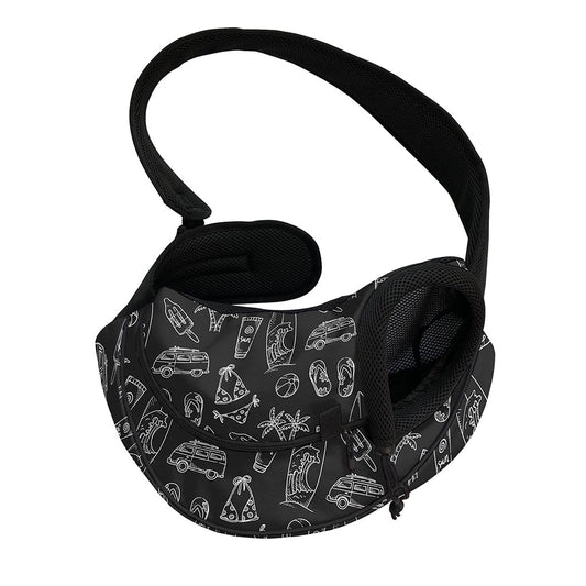 Black White Surfing Pattern Print Pet Sling Carrier