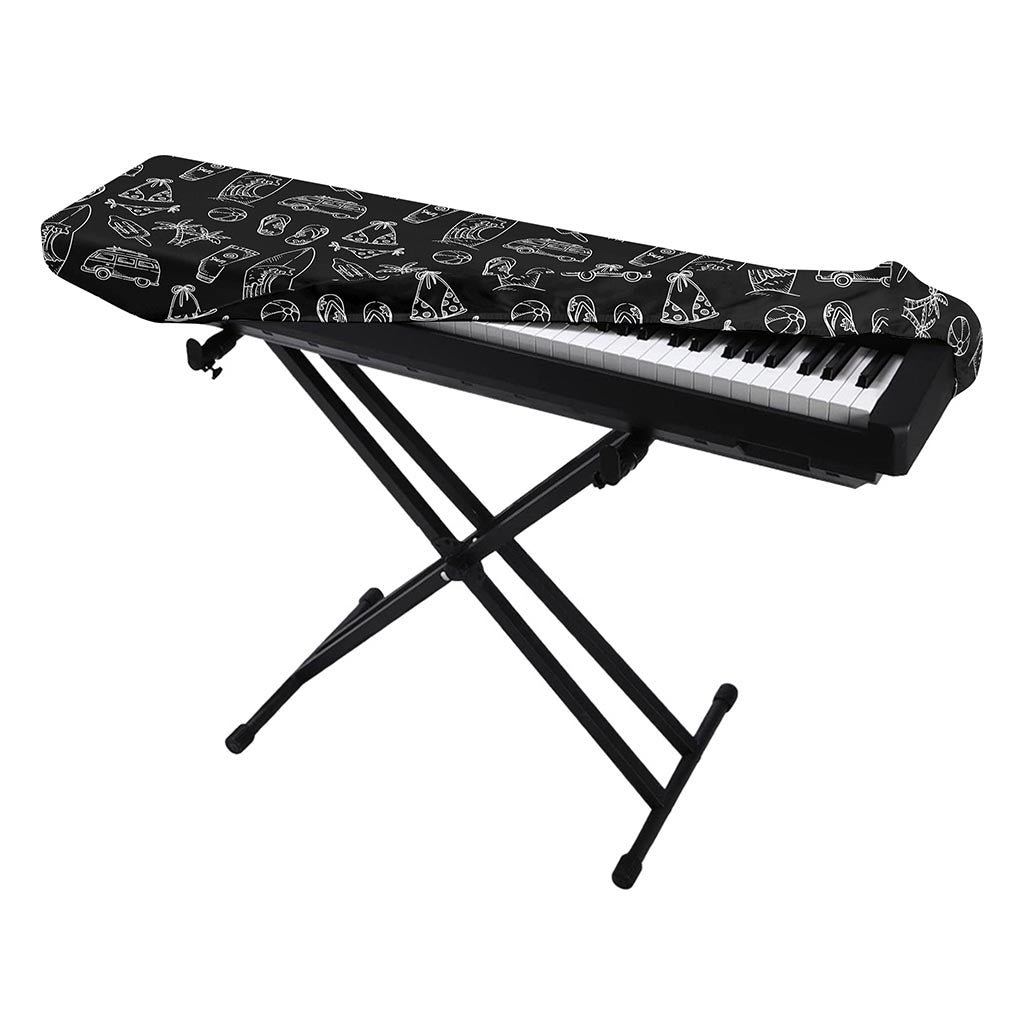 Black White Surfing Pattern Print Piano Keyboard Cover