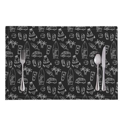Black White Surfing Pattern Print Placemat