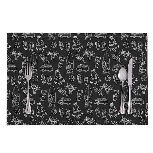 Black White Surfing Pattern Print Placemat