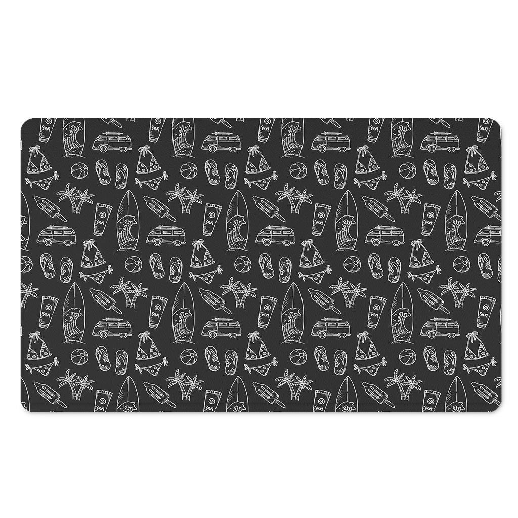 Black White Surfing Pattern Print Polyester Doormat