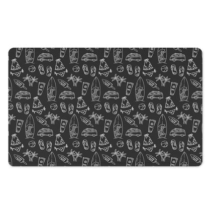 Black White Surfing Pattern Print Polyester Doormat