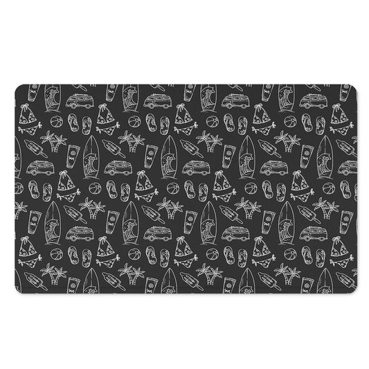 Black White Surfing Pattern Print Polyester Doormat