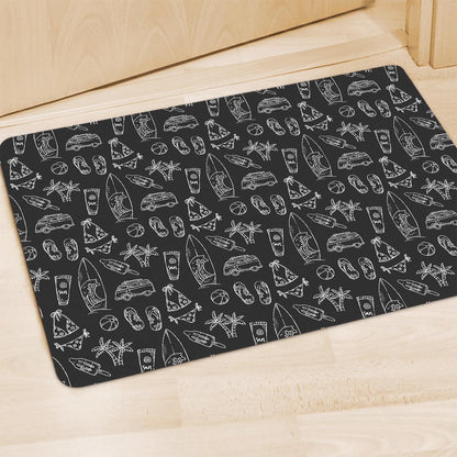 Black White Surfing Pattern Print Polyester Doormat
