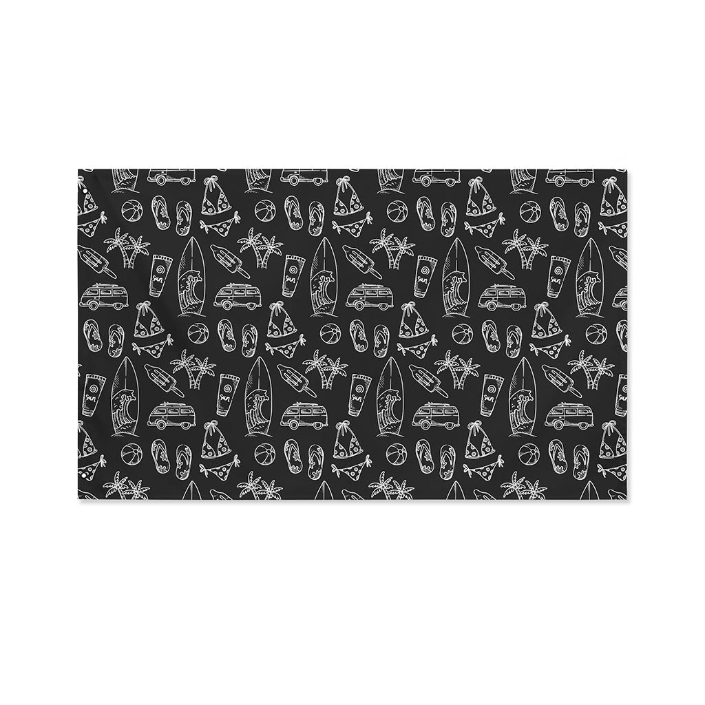 Black White Surfing Pattern Print Polyester Flag
