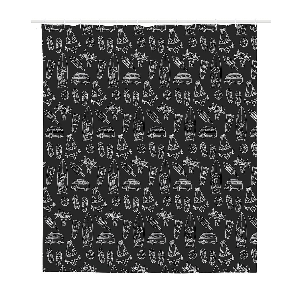 Black White Surfing Pattern Print Polyester Shower Curtain