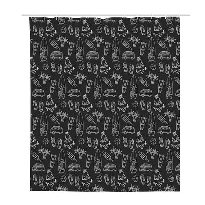 Black White Surfing Pattern Print Polyester Shower Curtain
