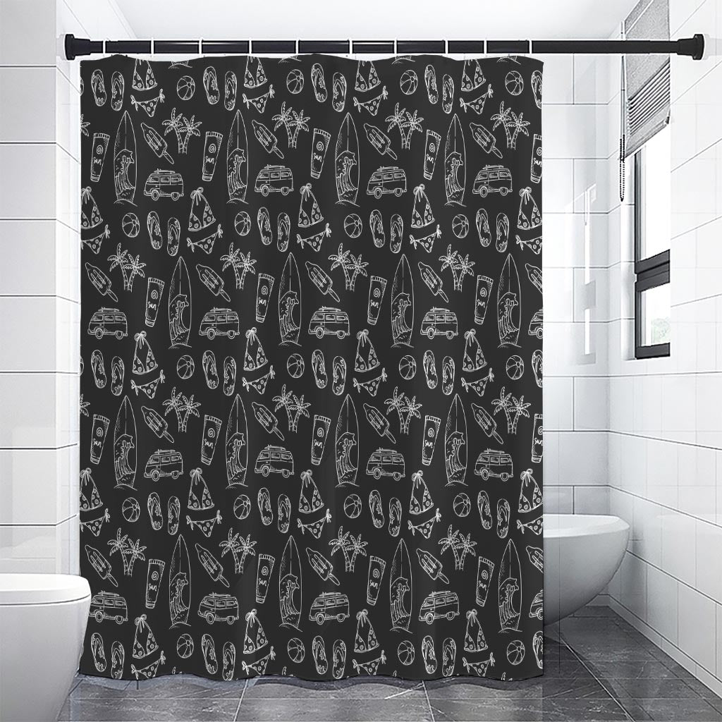 Black White Surfing Pattern Print Premium Shower Curtain