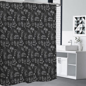 Black White Surfing Pattern Print Premium Shower Curtain