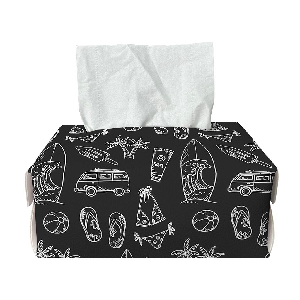 Black White Surfing Pattern Print Rectangle Tissue Box Cover