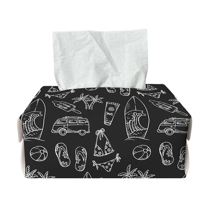 Black White Surfing Pattern Print Rectangle Tissue Box Cover