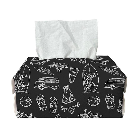 Black White Surfing Pattern Print Rectangle Tissue Box Cover