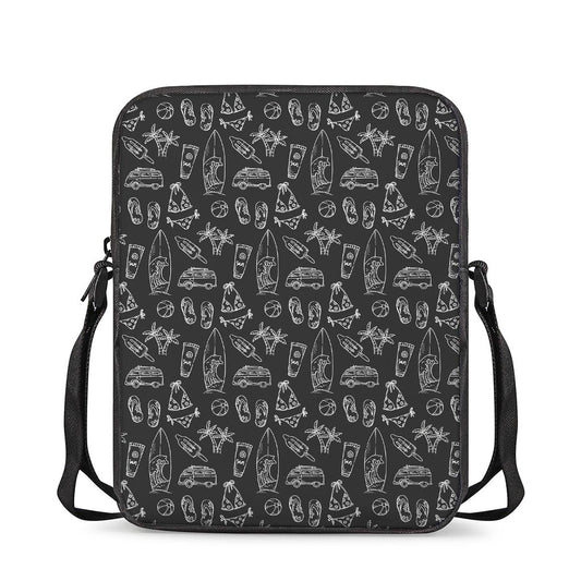 Black White Surfing Pattern Print Rectangular Crossbody Bag