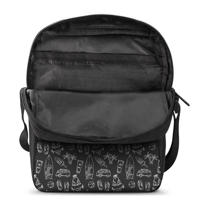 Black White Surfing Pattern Print Rectangular Crossbody Bag