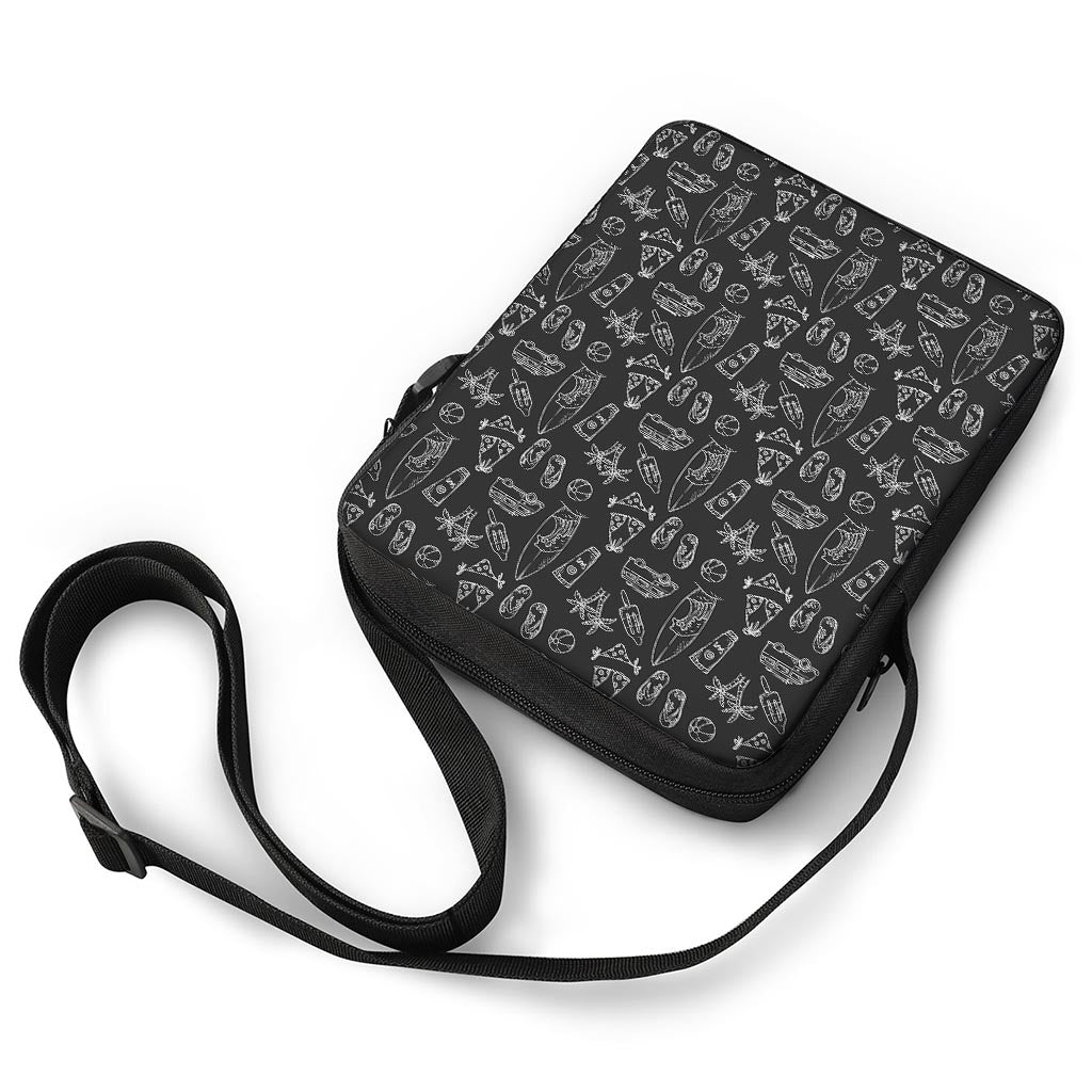 Black White Surfing Pattern Print Rectangular Crossbody Bag